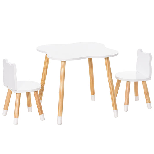 Photo of HOMCOM 3-Piece Kids Table and Chair Set with 2 Bear-Shaped Chairs, for Ages 1-4 Years, White in White colour on a white background