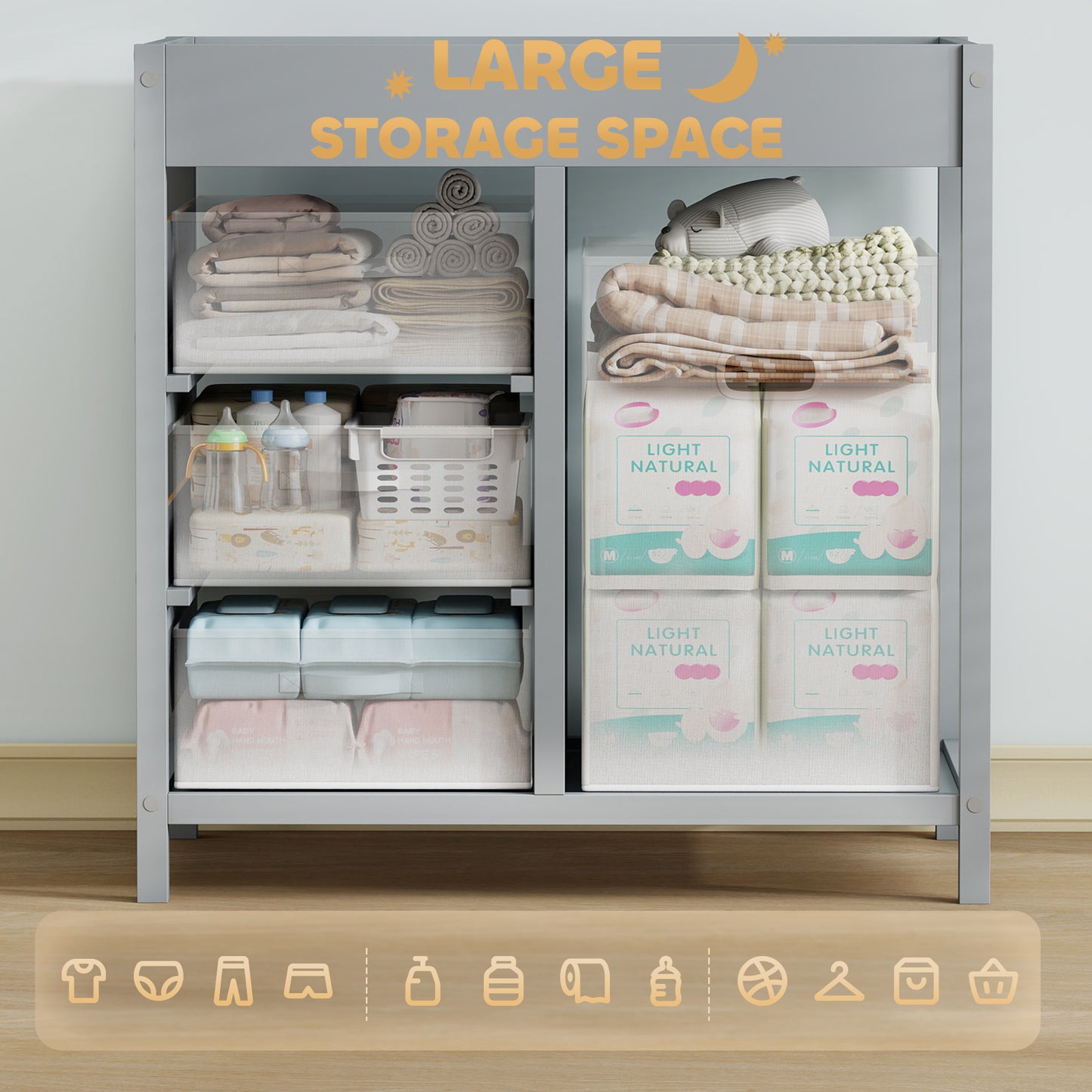 AIYAPLAY Baby Changing Unit with 4 Storage Drawers, Mat for Bedroom Nursery, 84 x 84.5 cm, Grey