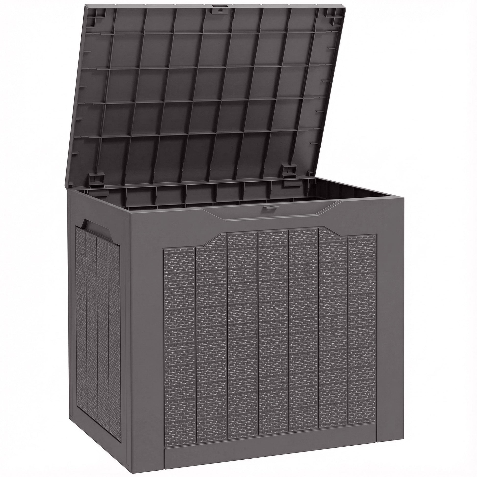 Photo of Outsunny 93L Plastic Garden Storage Box, Outdoor Storage Box with Handles, Waterproof Outdoor Storage Container, Brown in Brown colour on a white background