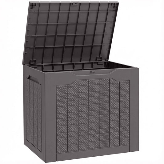 Photo of Outsunny 97L Plastic Garden Storage Box, Outdoor Storage Box with Handles, Waterproof Outdoor Storage Container, Brown in Brown colour on a white background