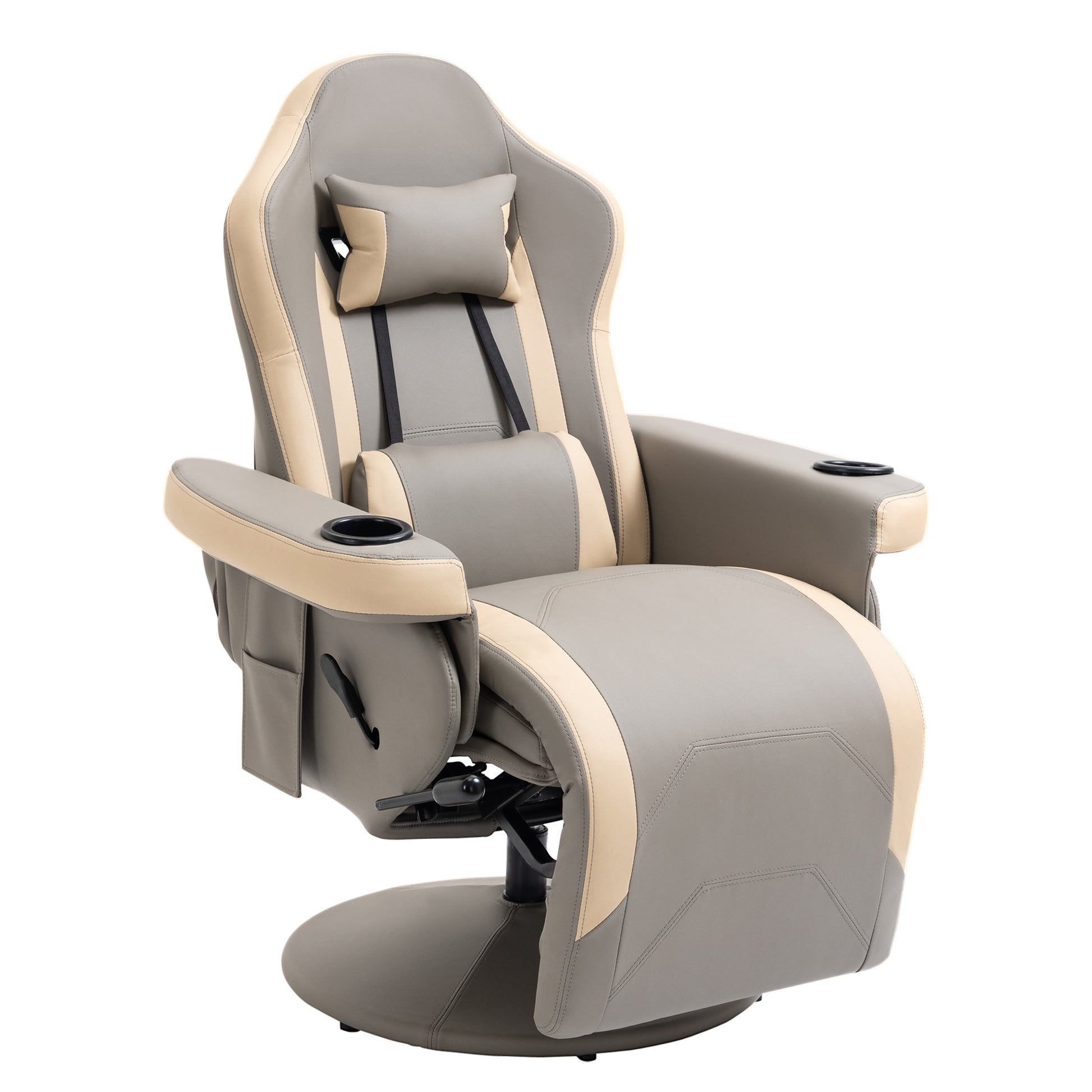 Photo of HOMCOM Manual Recliner Armchair PU Leather Lounge Chair w/ Adjustable Leg Rest, 135° Reclining Function, Grey in Grey colour on a white background
