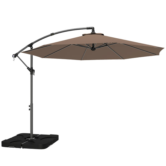 Photo of Outsunny 3m Overhanging Parasol, with Base, Weights and Cover - Coffee in Coffee colour on a white background