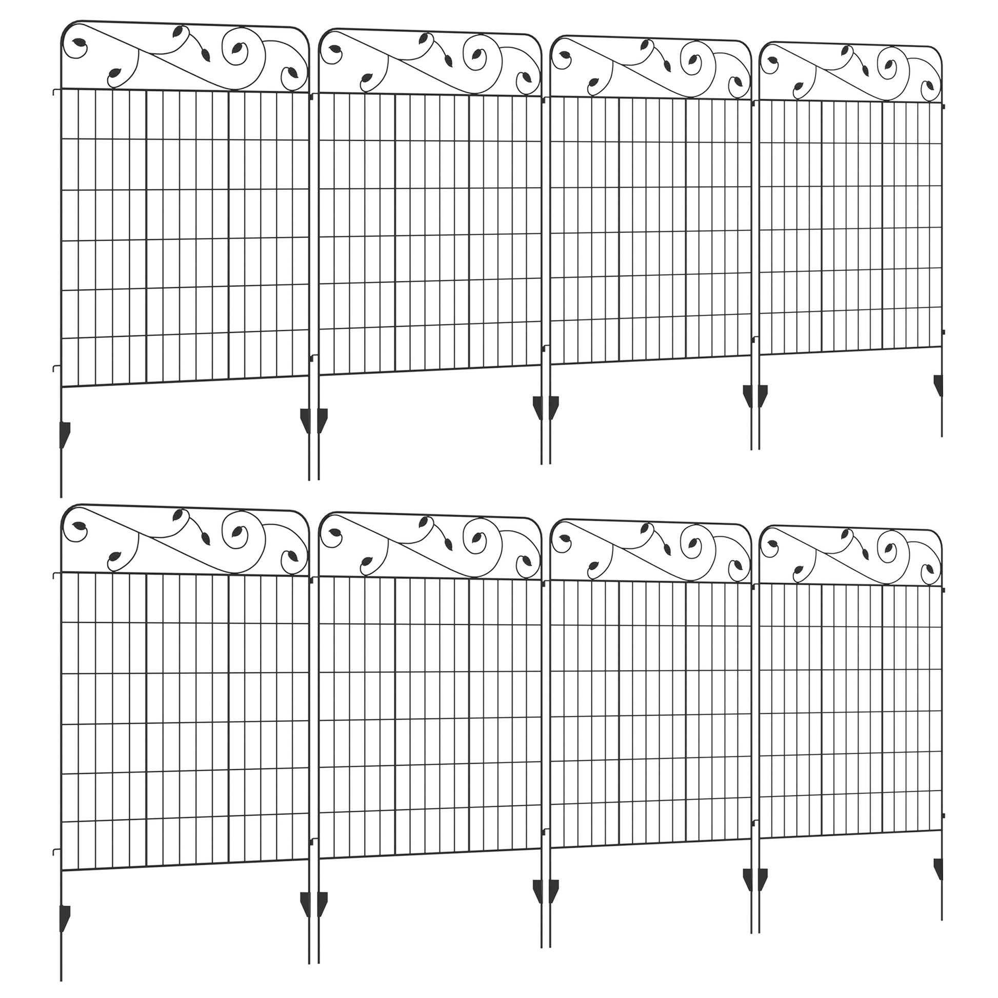 Photo of Outsunny Decorative Garden Fencing, 8PCs 43in x 23ft Outdoor Picket Fence Panels, Rustproof Metal Wire Landscape Flower Bed Border Edging Animal Barrier, Black in Black colour on a white background