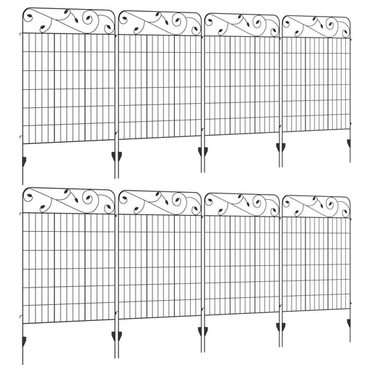 Photo of Outsunny Decorative Garden Fencing, 8PCs 43in x 23ft Outdoor Picket Fence Panels, Rustproof Metal Wire Landscape Flower Bed Border Edging Animal Barrier, Black in Black colour on a white background