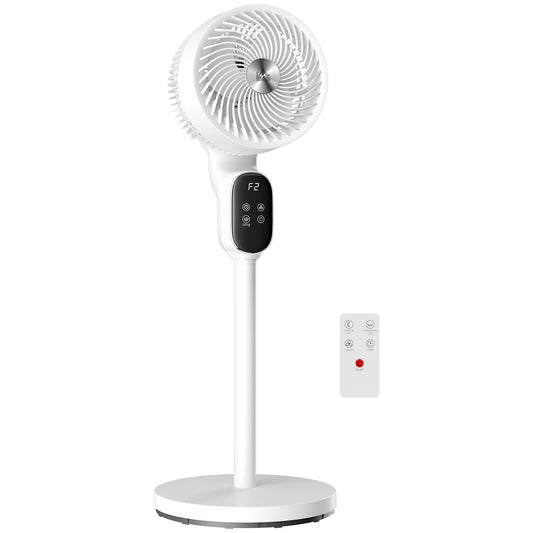 Photo of HOMCOM 20 dB Silent Standing Fan for Bedroom, 39in Pedestal Fan with Remote, Oscillating, 8 Speeds, Adjustable Height, White in White colour on a white background