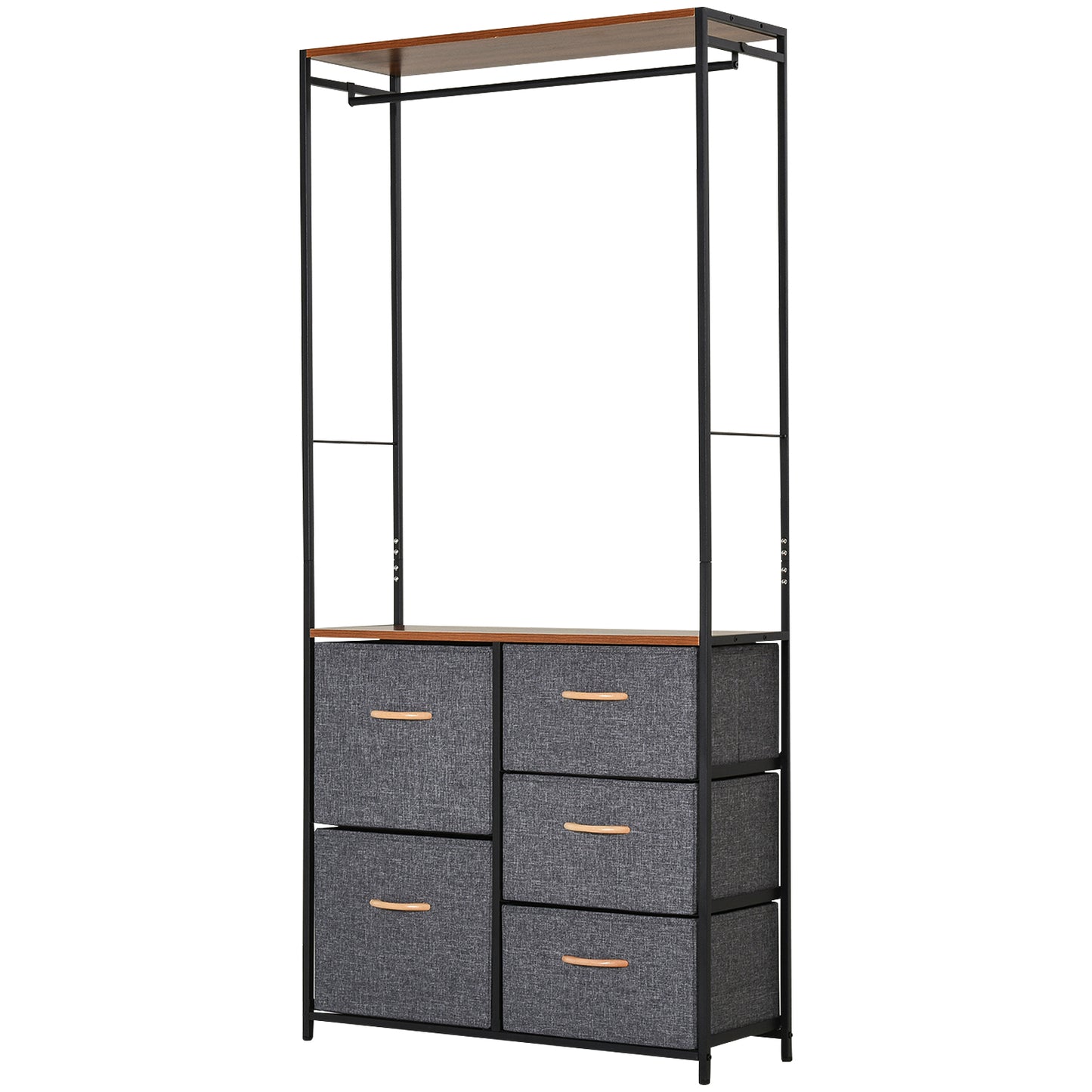 Photo of HOMCOM Chest of Drawers with Coat rack Steel Frame 5 Drawers  Bedroom Hallway Home Furniture Black Brown in Brown colour on a white background