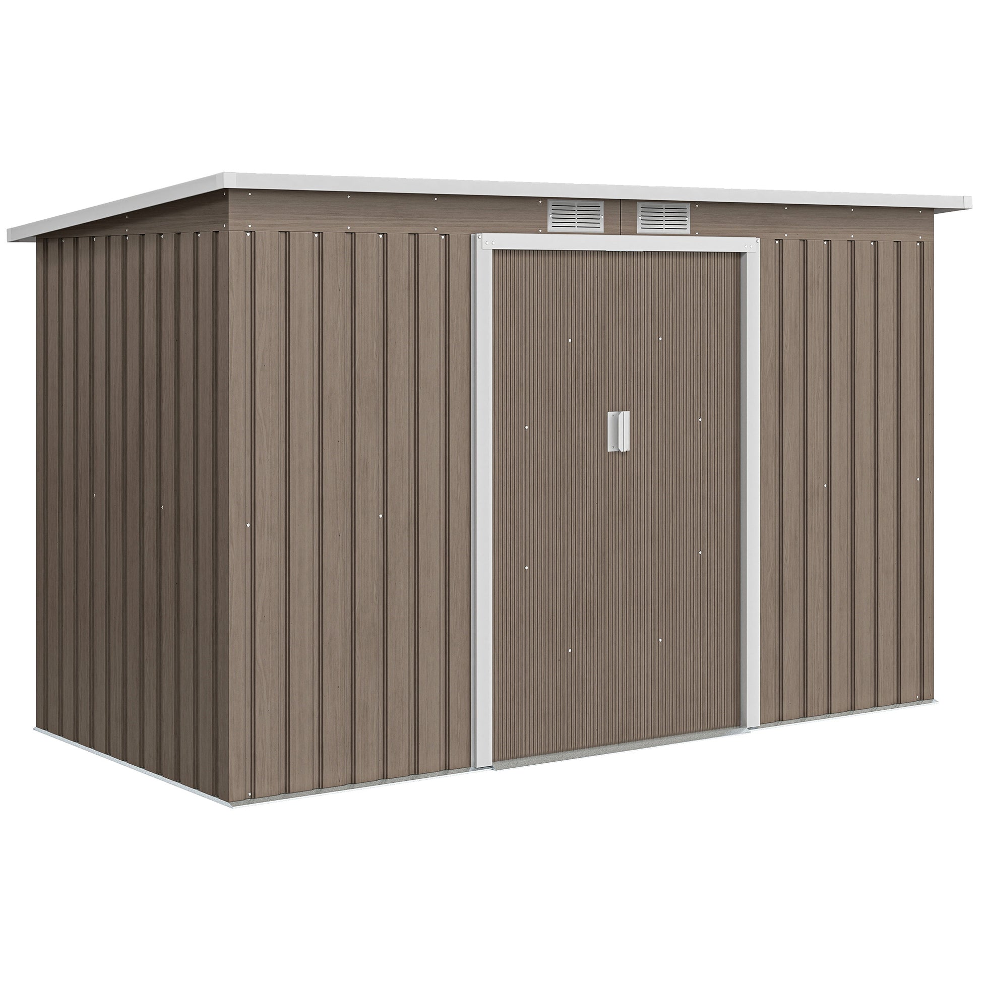Photo of Outsunny 4 x 9ft Metal Shed, with Foundation Shed - Brown in Brown colour on a white background