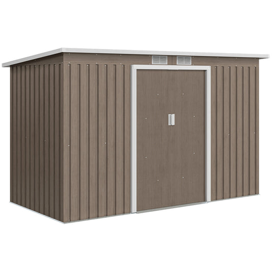 Photo of Outsunny 4 x 9ft Metal Shed, with Foundation Shed - Brown in Brown colour on a white background
