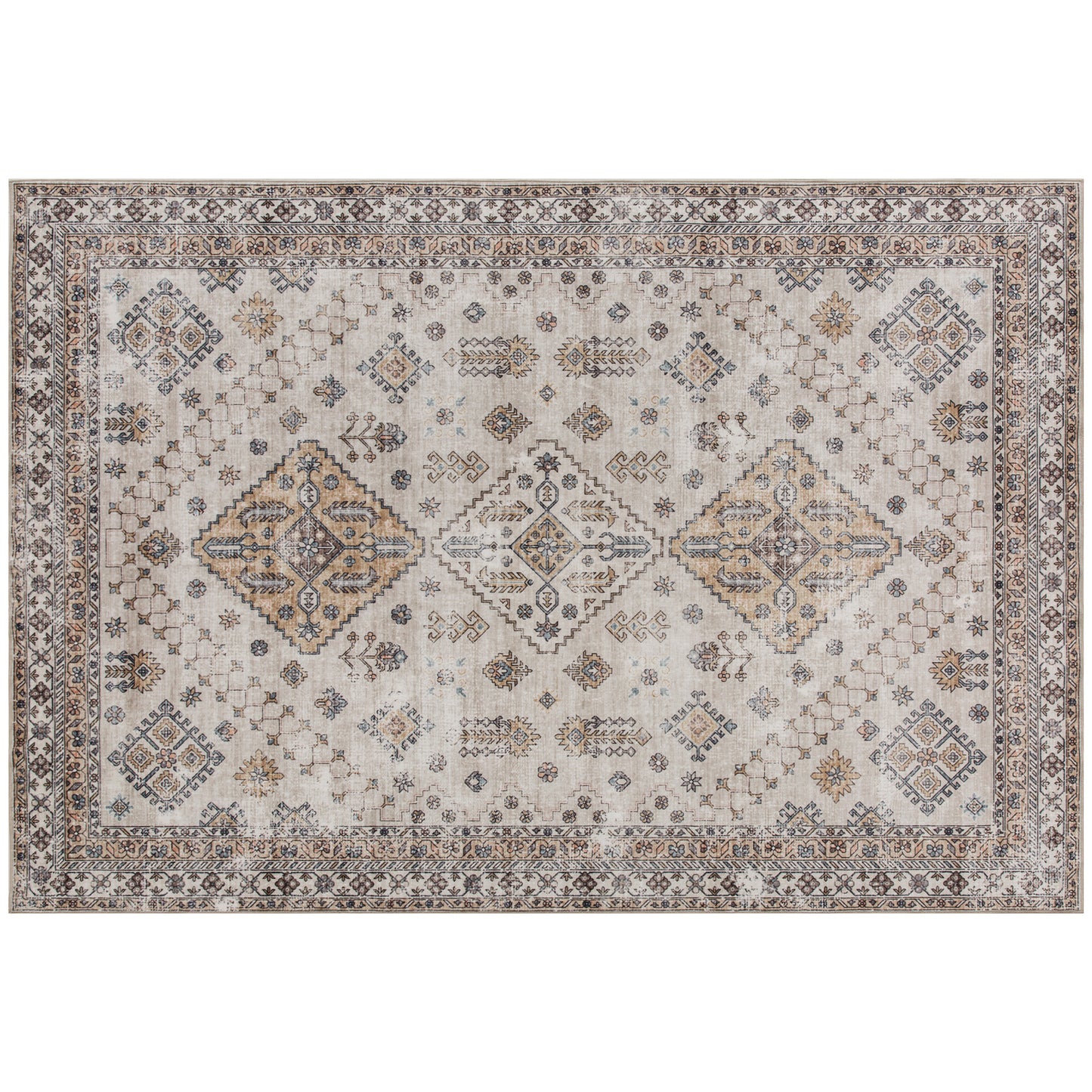 Photo of HOMCOM Vintage Area Rug, Non-Slip Washable Rug, Flannel Floor Carpet for Living Room, Bedroom, Dining Room, Home Office, 290 x 200 cm, Beige in Beige colour on a white background