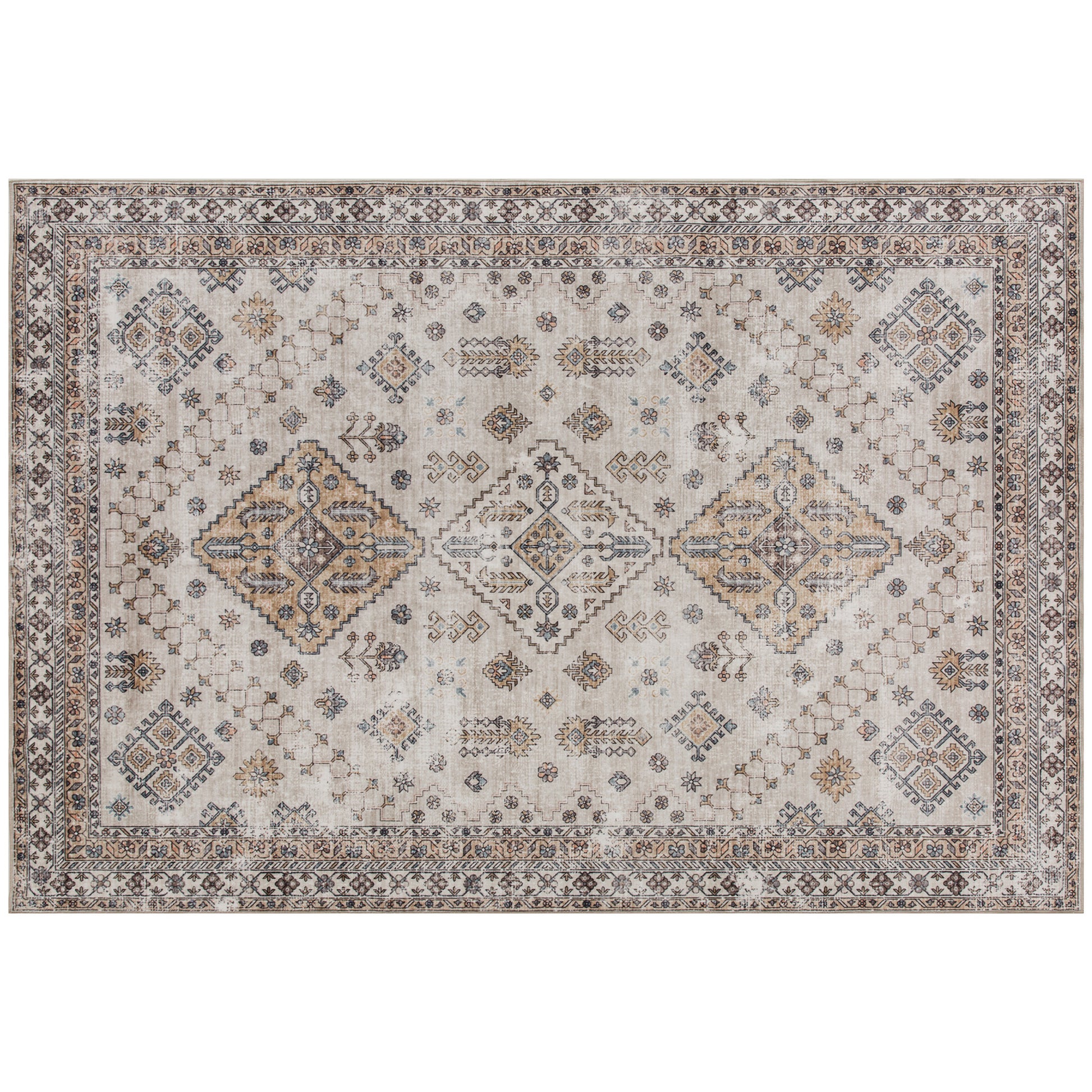 Photo of HOMCOM Vintage Area Rug, Non-Slip Washable Rug, Flannel Floor Carpet for Living Room, Bedroom, Dining Room, Home Office, 290 x 200 cm, Beige in Beige colour on a white background