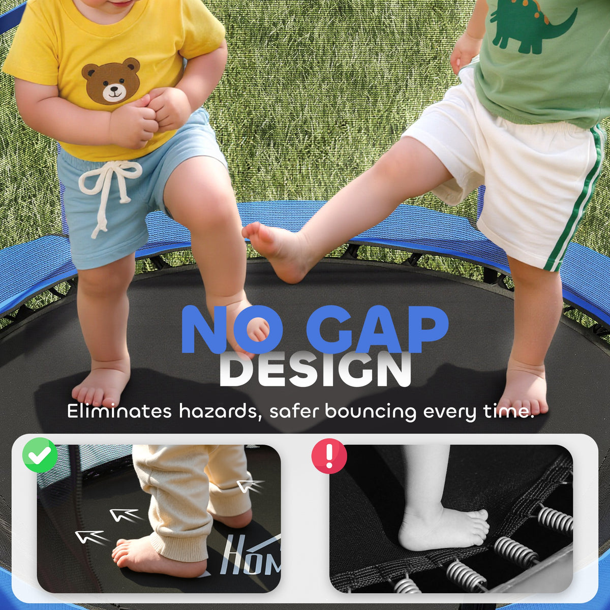 Trampoline jumping mat with edge-to-edge design that covers the springs