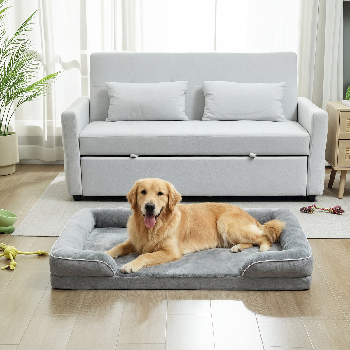 PawHut Dog Sofa Bed, Washable Pet Bed with Removable Cover and Non-Slip Bottom for Small, Medium and Large Dogs, Grey