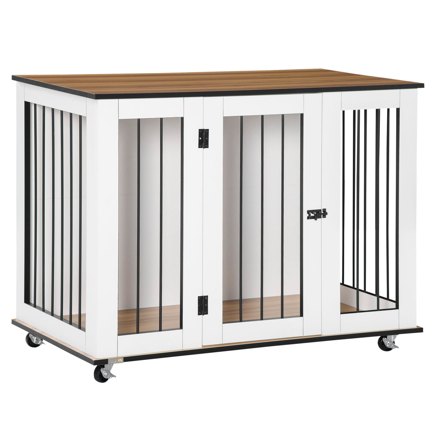 Photo of PawHut Dog Crate Furniture, Dog Cage End Table, with Wheels, for Large Dogs, 106 x 60 x 82 cm  - White in White colour on a white background