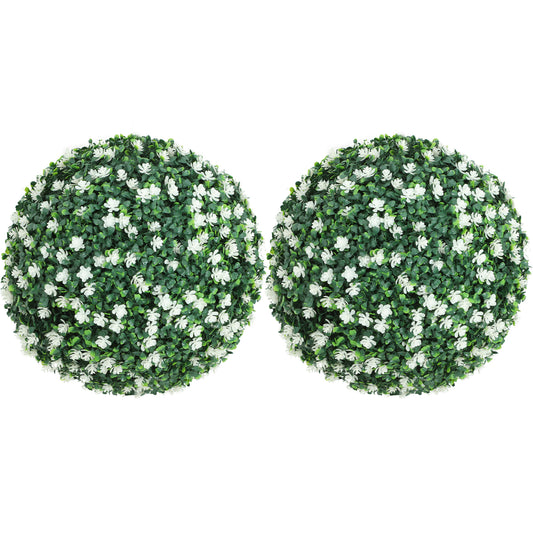 Photo of HOMCOM Set of Two Artificial Boxwood Balls Plants - White in White colour on a white background
