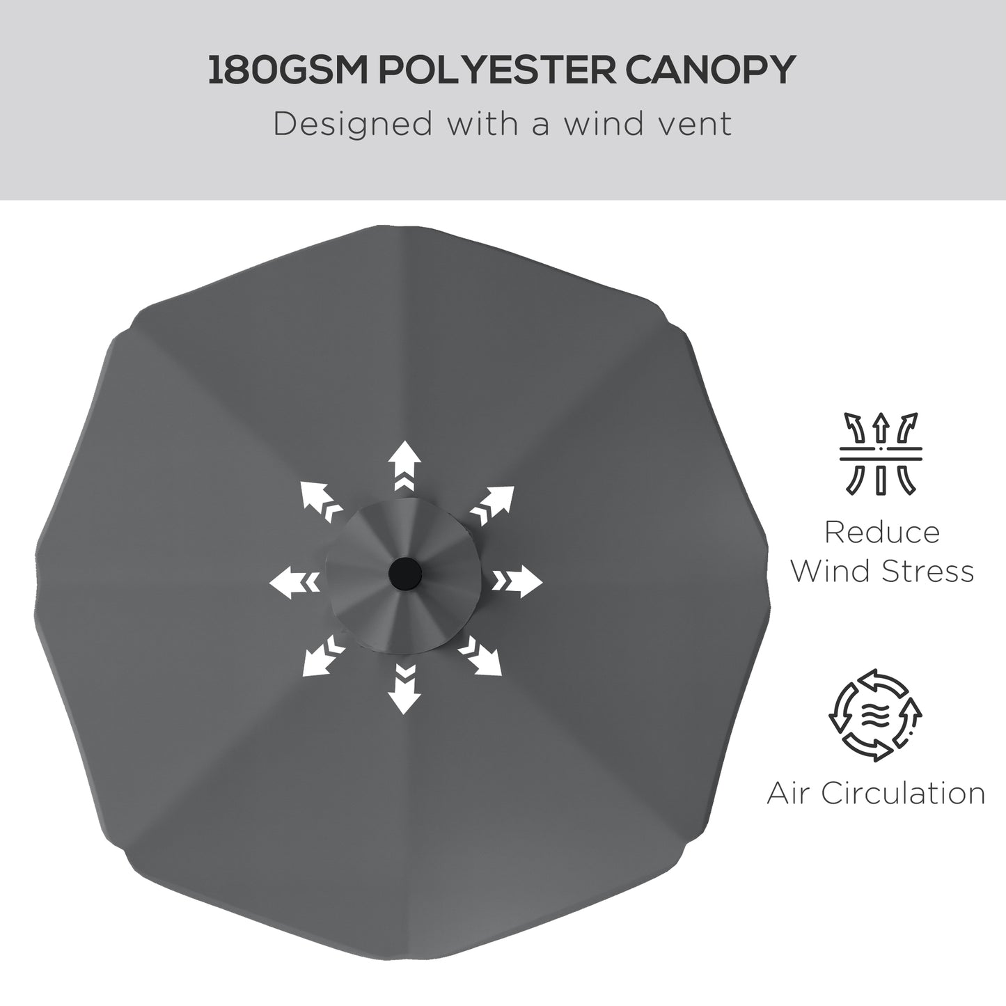 Outsunny Solar Patio Umbrella with LED and Tilt, Outdoor Market Table Umbrella Parasol with Crank, 3 x 3 (m), Dark Grey