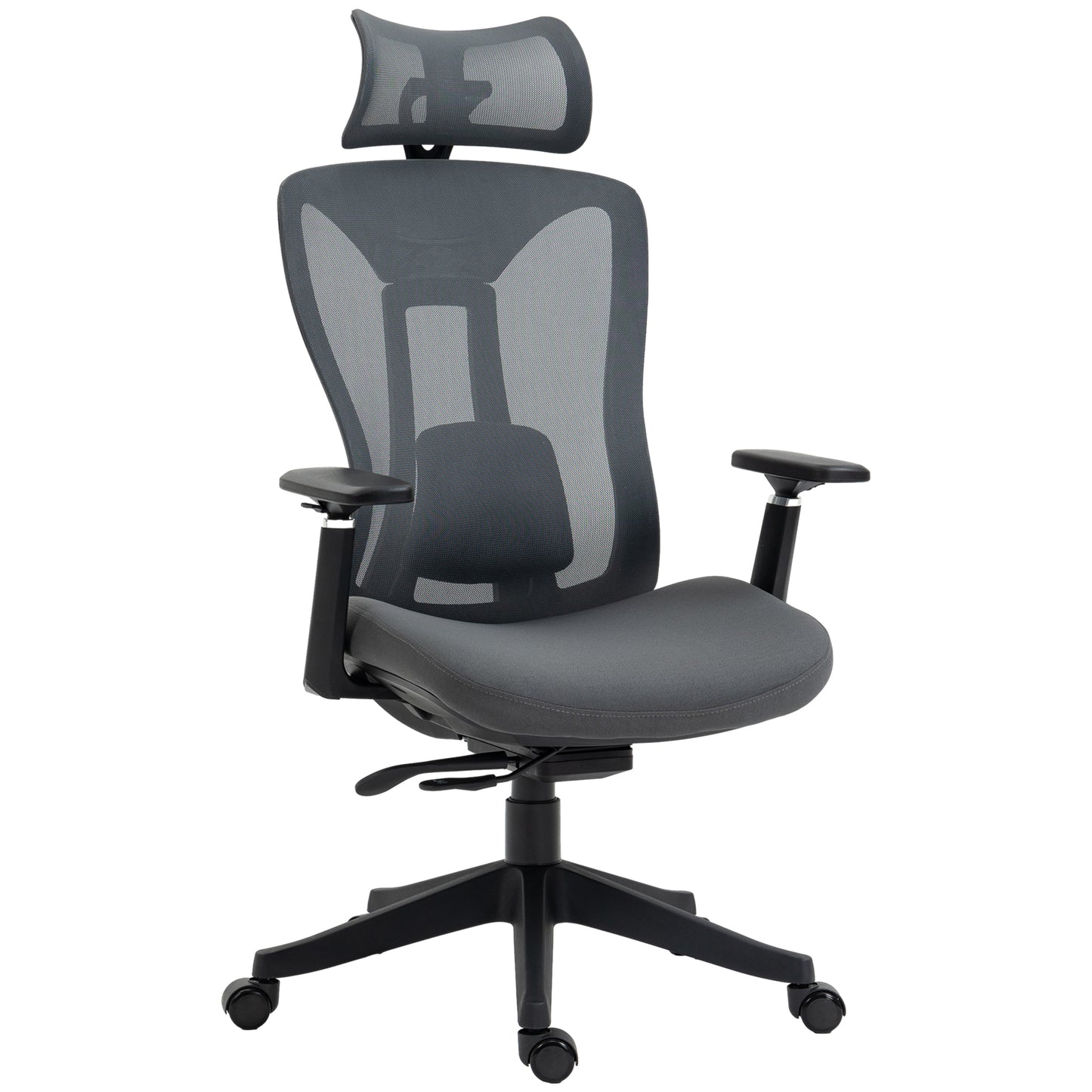 Photo of Vinsetto Mesh Office Chair, Ergonomic Desk Chair, Computer Chair with Adjustable Headrest and Lumbar Support, 135° Reclining Back and 3D Armrest for Home Office Study, Grey in Grey colour on a white background