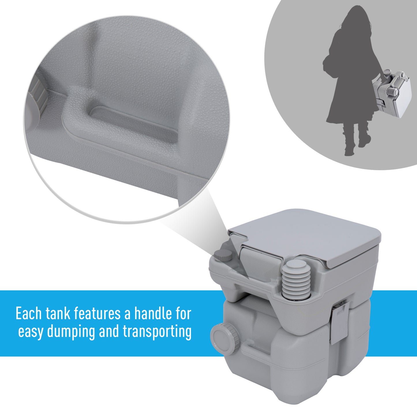Outsunny Portable Camping Toilet, 20L Flushable Porta Potty Portaloo with 2 Detachable Tanks, Flush and Double Seal Valve for Outdoor Camping Hiking Travel Caravan