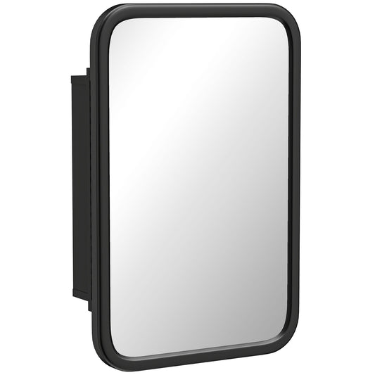 Photo of HOMCOM Bathroom Wall Cabinet with Tempered Mirror Metal Bathroom Mirror Cabinet with 3 Shelves Black in Black colour on a white background
