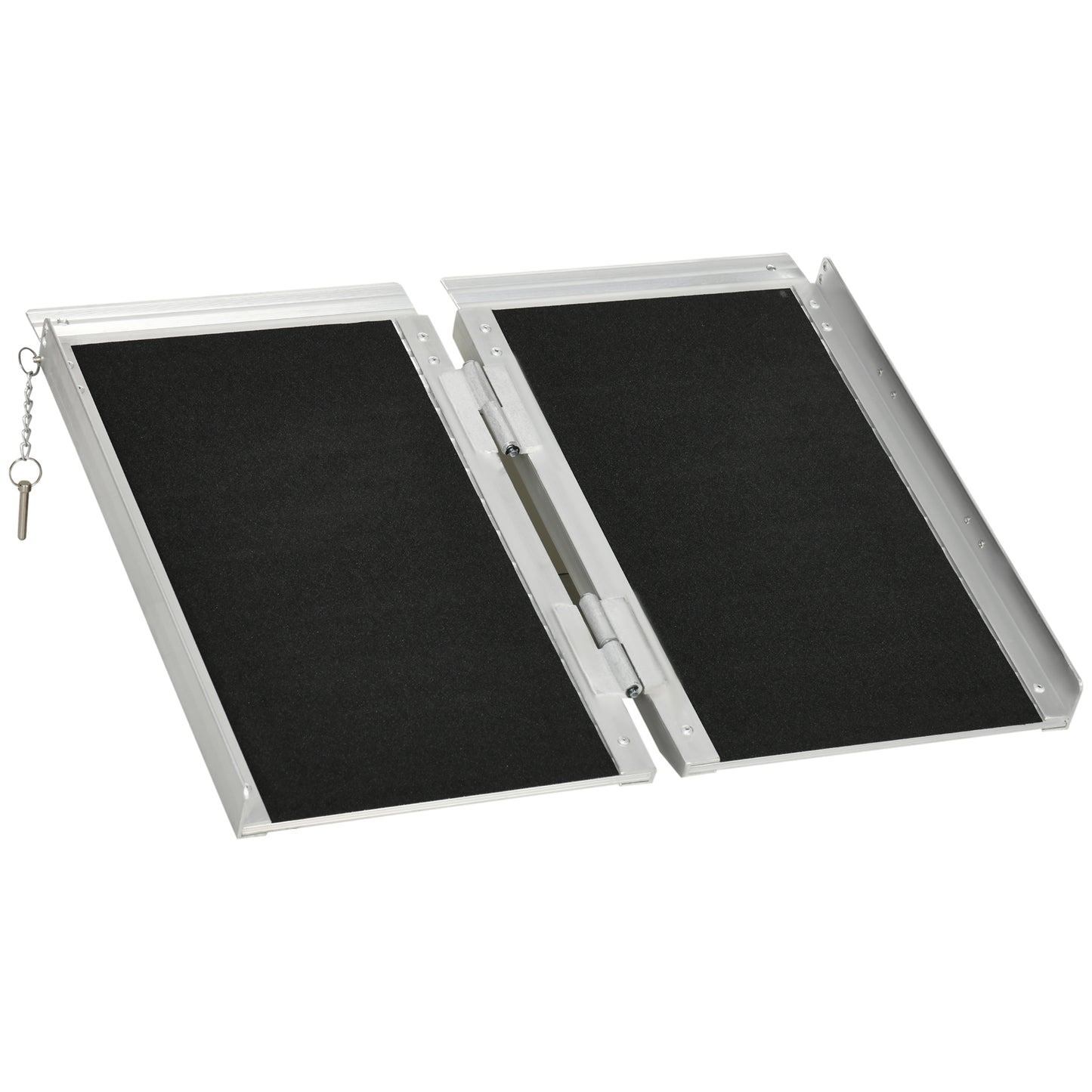 Photo of HOMCOM 2ft Aluminium Duo Wheelchair Ramp Pushchair Mobility Assistance Folding w/ Carry Handle Locking Chain Portable 61L x 72W cm in cm colour on a white background