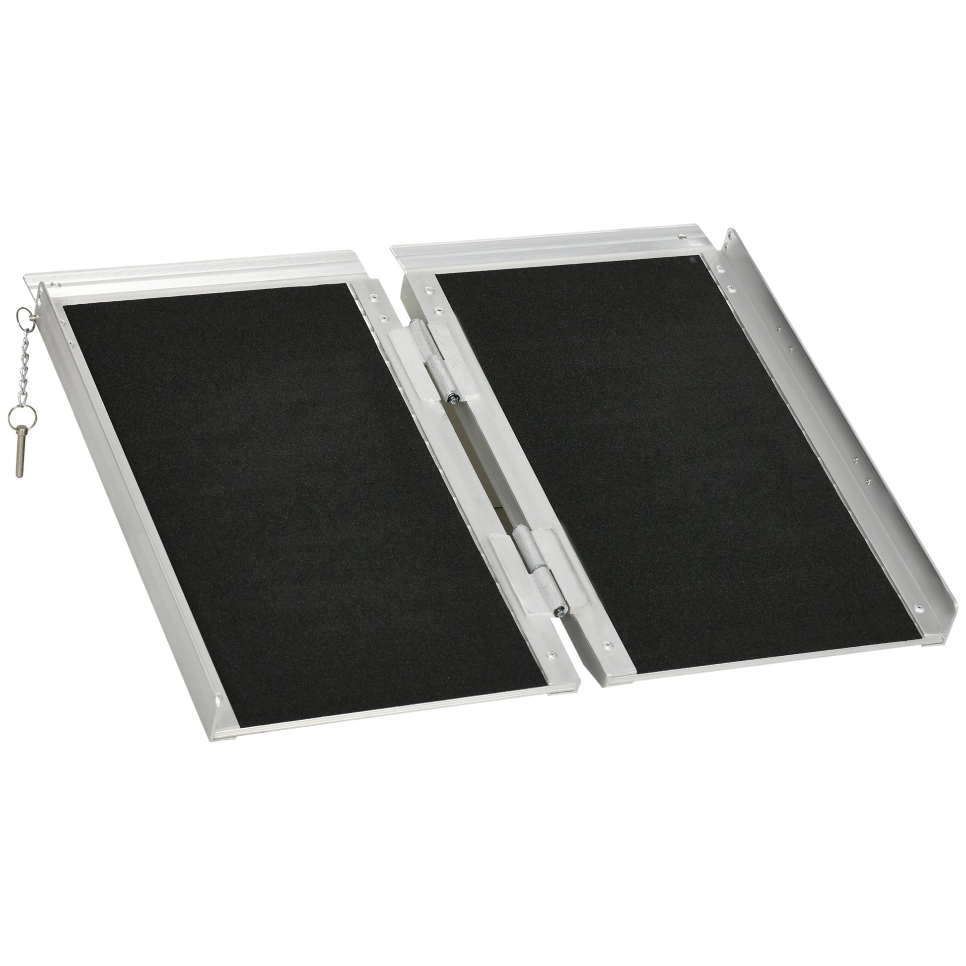Photo of HOMCOM 2ft Aluminium Duo Wheelchair Ramp Pushchair Mobility Assistance Folding w/ Carry Handle Locking Chain Portable 61L x 72W cm in cm colour on a white background