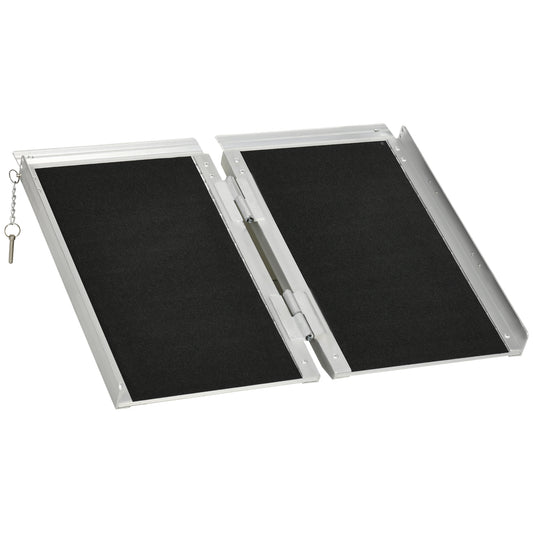 Photo of HOMCOM 2ft Aluminium Duo Wheelchair Ramp Pushchair Mobility Assistance Folding w/ Carry Handle Locking Chain Portable 61L x 72W cm in cm colour on a white background