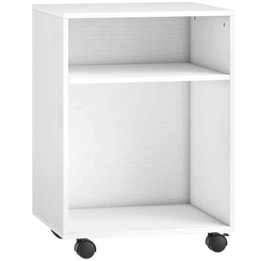 Photo of HOMCOM 2-Tier Printer Stand with Storage, Under Desk Printer Cart on Wheels, White in White colour on a white background