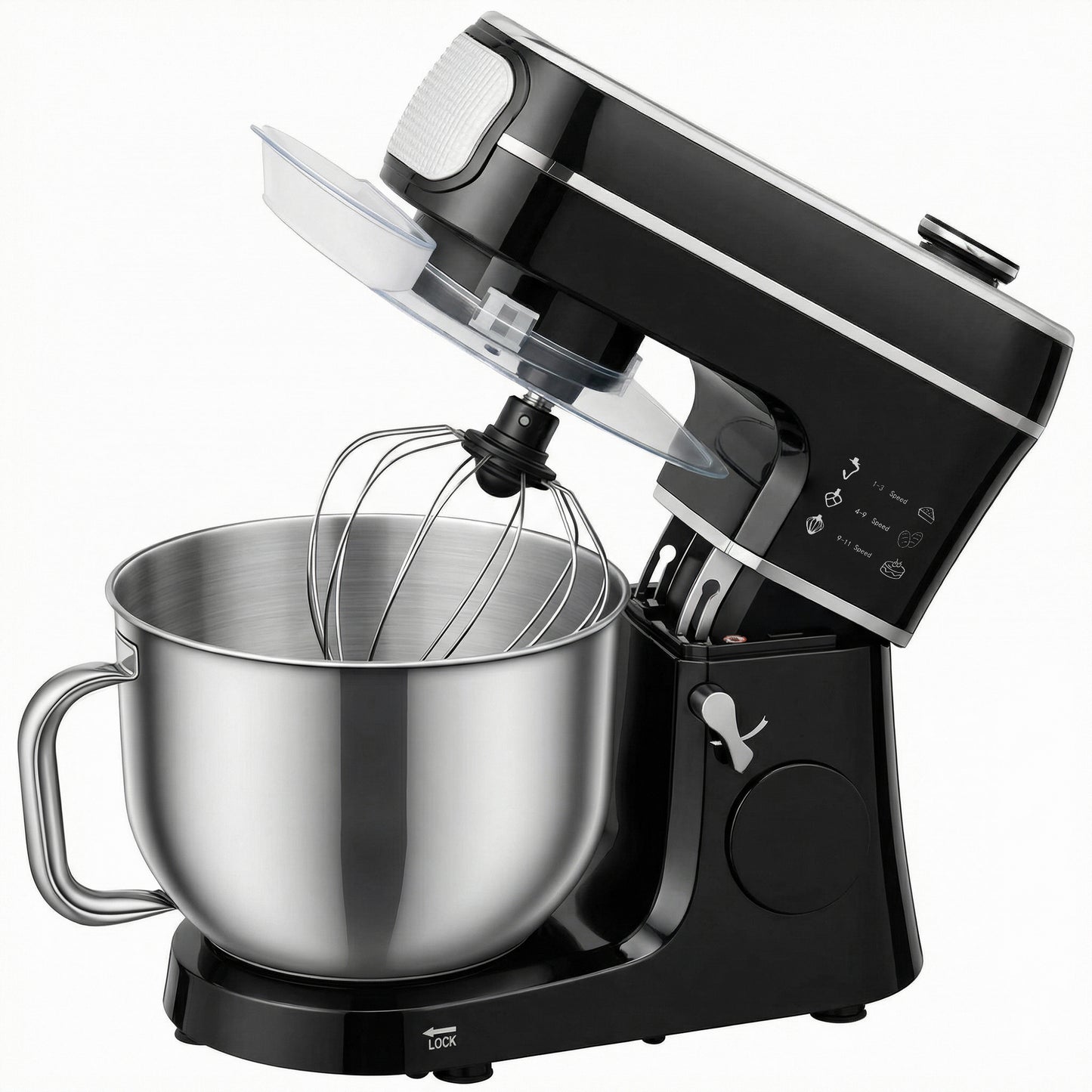 Photo of HOMCOM Stand Mixer, 6L 1400W Tilt-Head Food Mixer with 11 Speeds, Pulse & Fermentation Function, LED Display, Black in Black colour on a white background