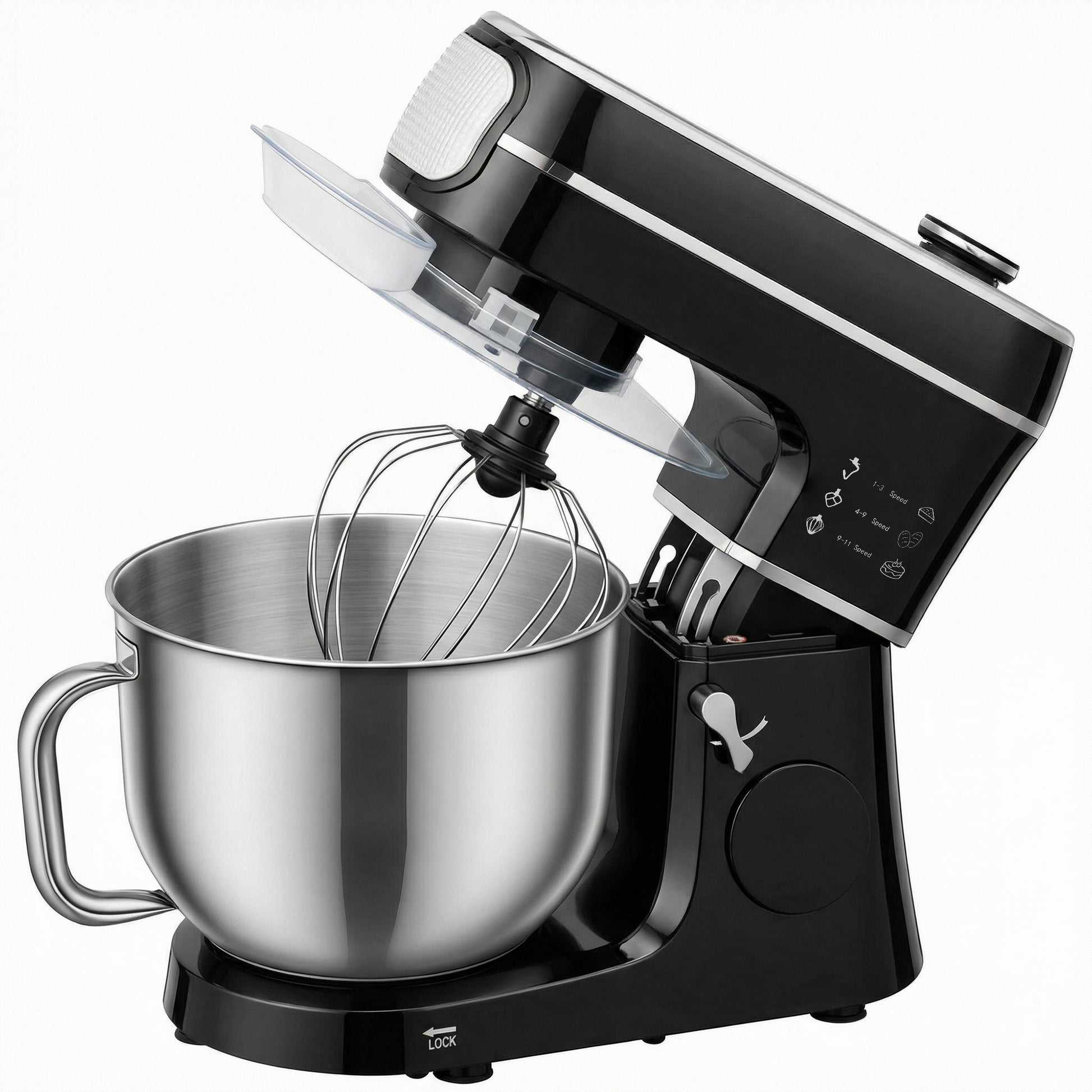 Photo of HOMCOM Stand Mixer, 6L 1400W Tilt-Head Food Mixer with 11 Speeds, Pulse & Fermentation Function, LED Display, Black in Black colour on a white background
