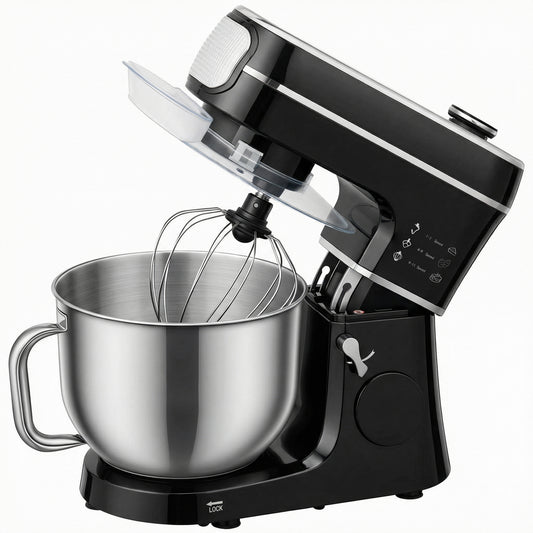 Photo of HOMCOM Stand Mixer, 6L 1400W Tilt-Head Food Mixer with 11 Speeds, Pulse & Fermentation Function, LED Display, Black in Black colour on a white background