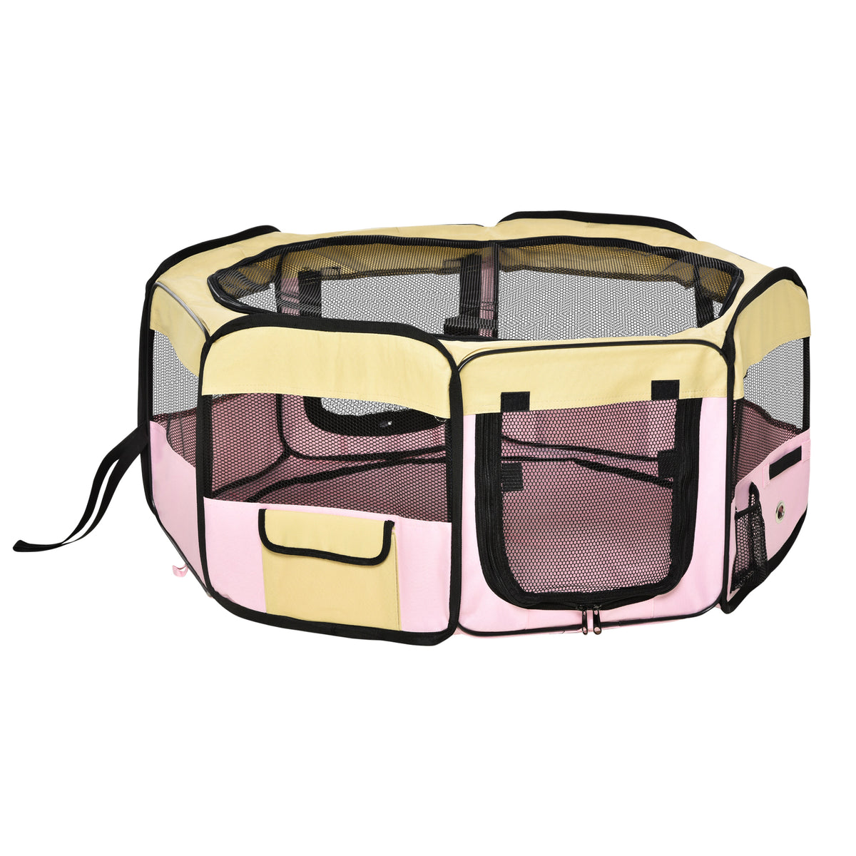 Photo of PawHut 600D Oxford Soft Fabric Kennel, Pet Whelping Box Lightweight Dog Cat Puppy Playpen Rabbit Guinea Pig Foldable Portable Play Pen in Pink With Carry Bag Small Dia 90 x 41Hcm in 41Hcm colour on a white background