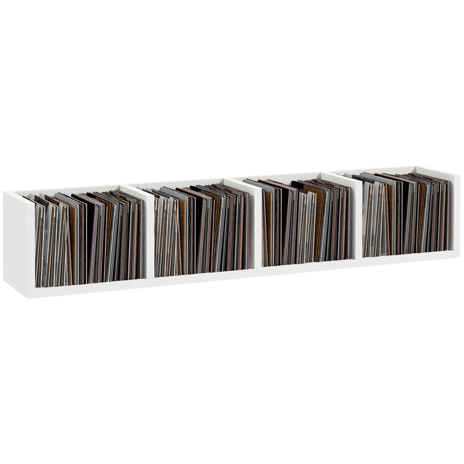 Photo of HOMCOM Wall Mount 84 CD / 56 DVD/Blu-ray/ Media Storage Rack 4 Cubes Wooden Shelf Organizer Unit Bookcase Display (White) in (White) colour on a white background
