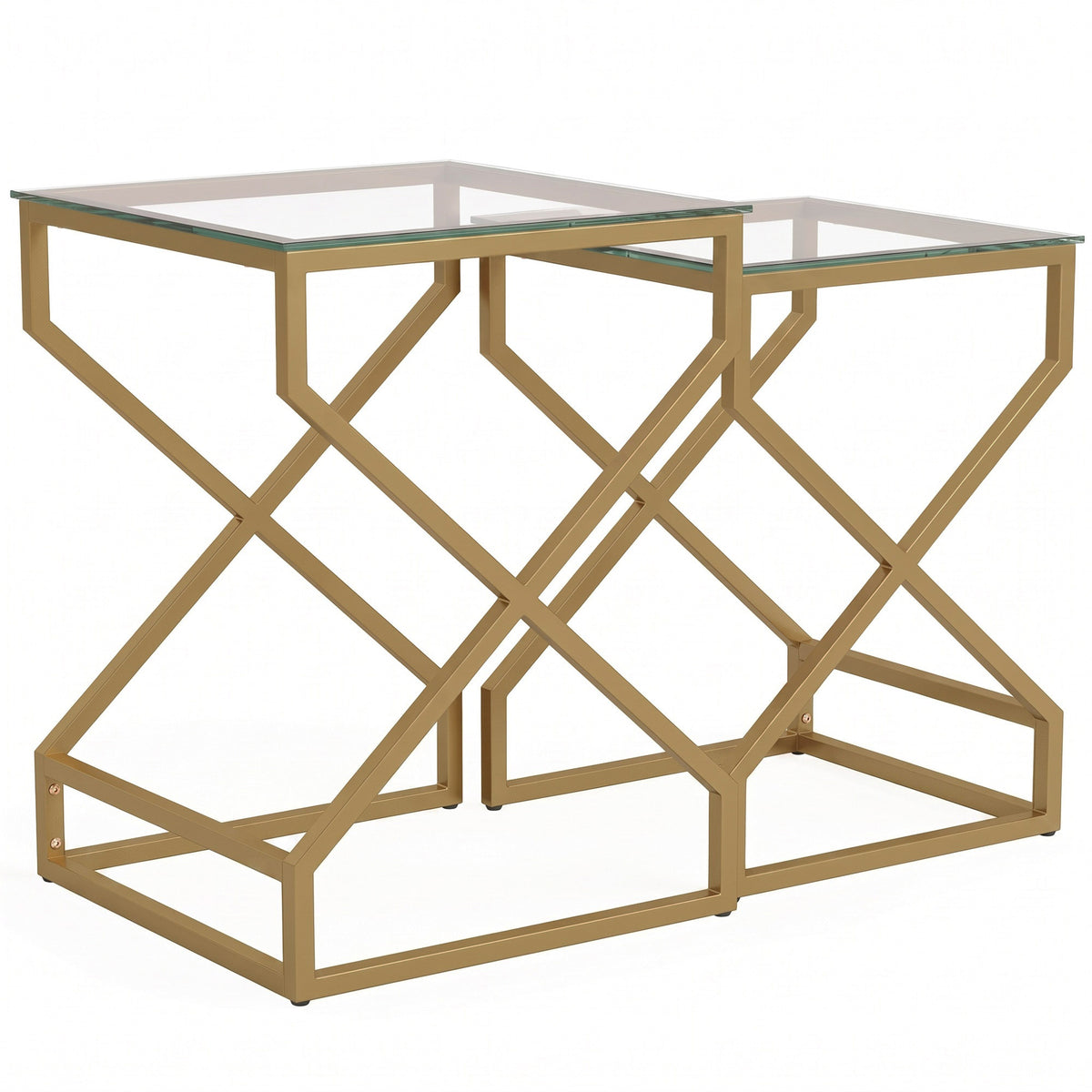 Photo of HOMCOM Nest of Tables, Side Table Set of 2 with Transparent Top, Coffee Table Set with Tempered Glass Top, Transparent in Transparent colour on a white background