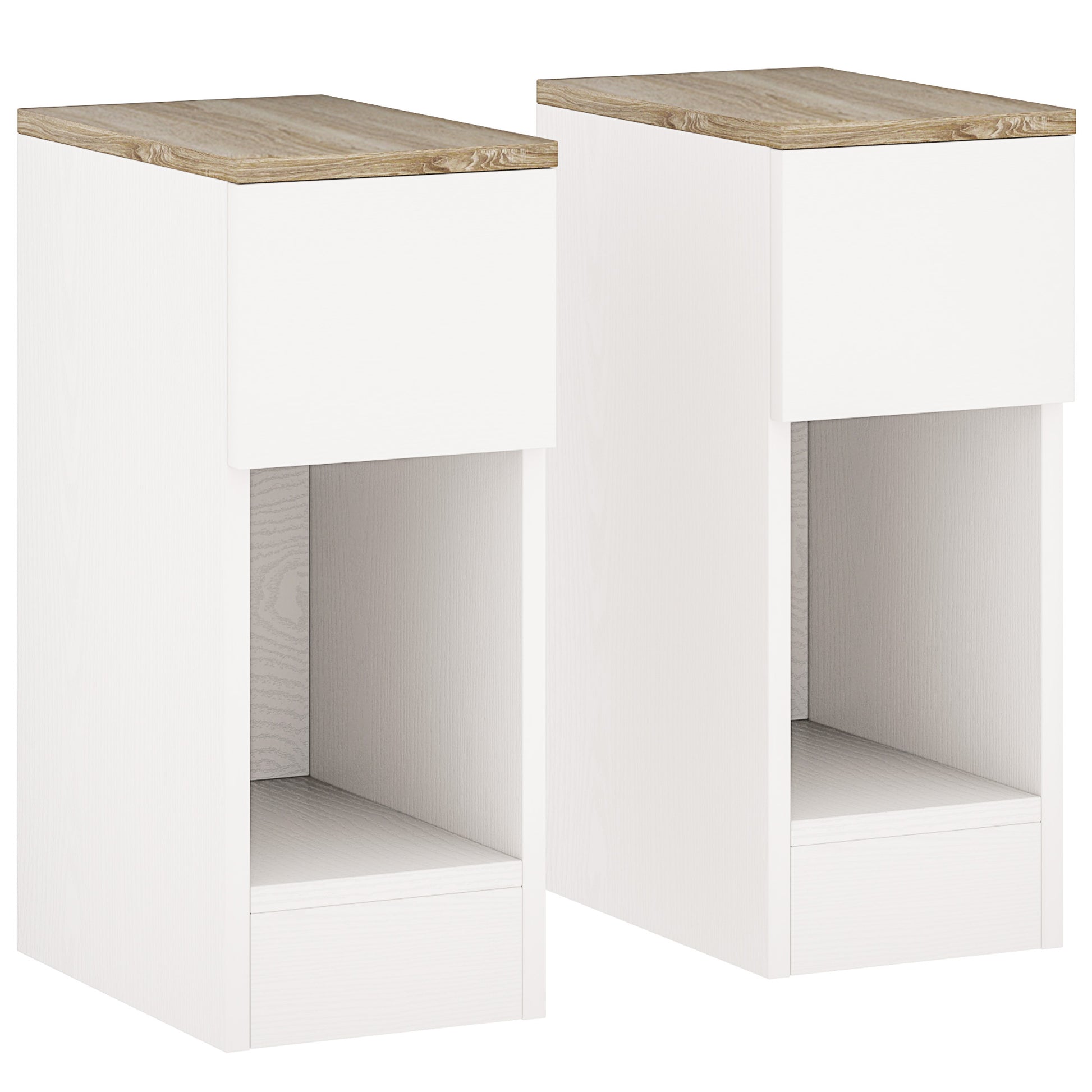 Photo of HOMCOM Set of Two Modern Storage Bedside Tables - Cream White in White colour on a white background