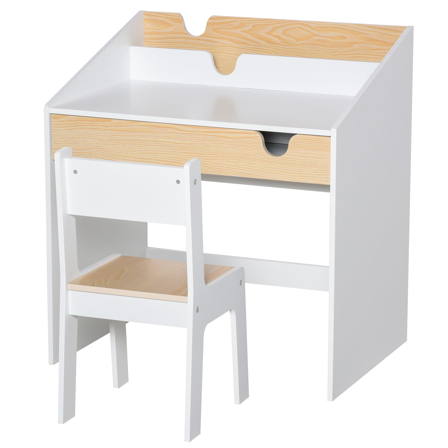 Photo of HOMCOM Kids Desk and Chair Set 2 Pieces Children Study Table with Storage Pull-Out Drawer Bookshelf for 3-6 Years Writing, Reading, Drawing in Drawing colour on a white background