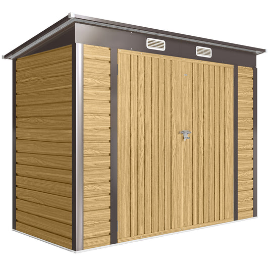 Photo of Outsunny 3.7 x 7.9ft Galvanised Steel Shed, with Latched Door and Padlock - Oak in Oak colour on a white background