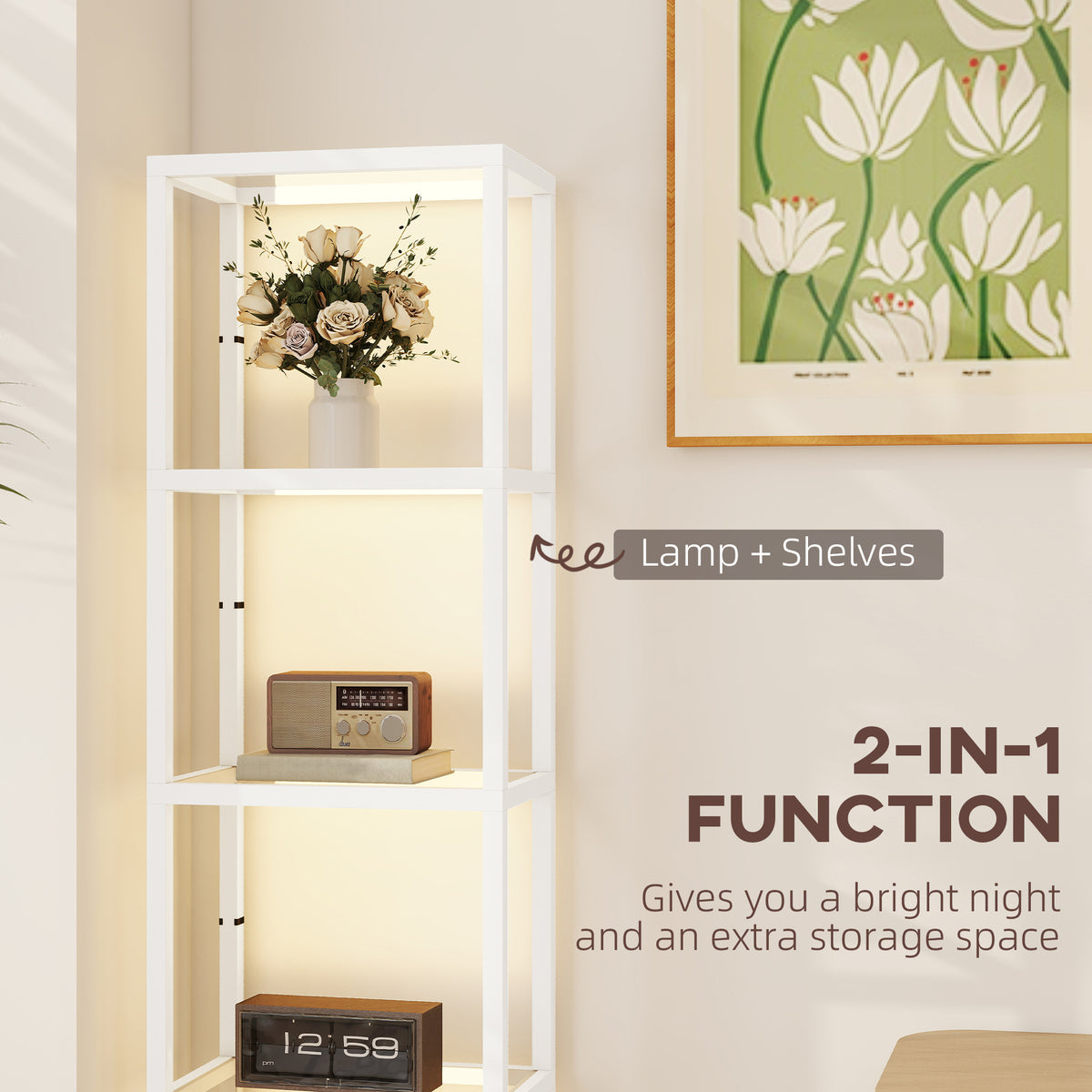 HOMCOM Four-Shelf Floor Lamp - White