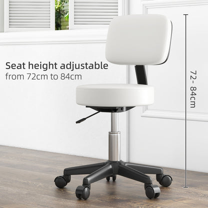 White rolling salon chair with adjustable seat height from 72 to 84 cm