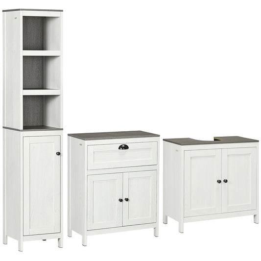 Photo of kleankin Bathroom Furniture Set with Adjustable Shelves, 6-Tier Tall Bathroom Storage Cabinet, Floor Cabinet with Drawer, Under Sink Cabinet, Antique White in White colour on a white background