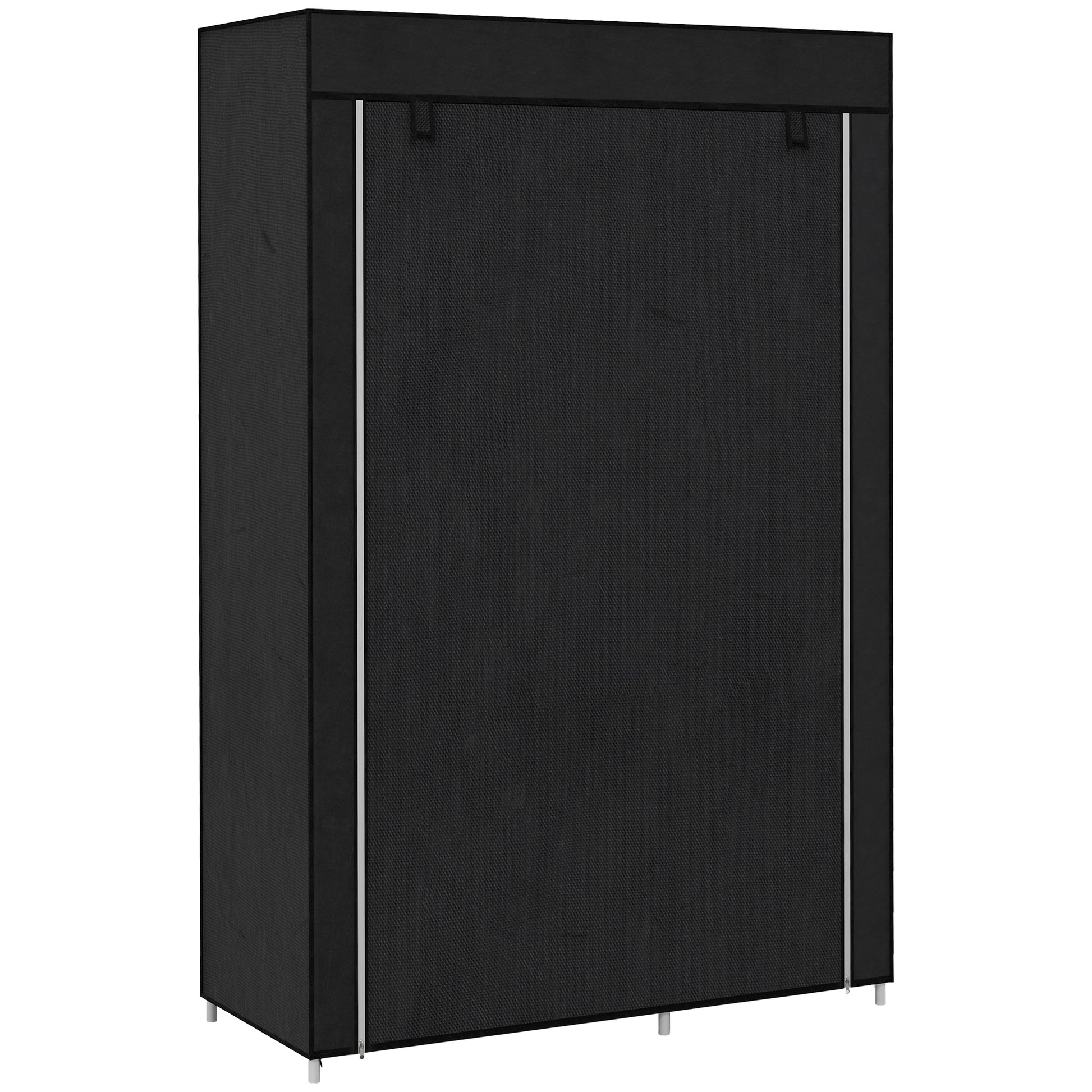 Photo of HOMCOM Fabric Wardrobe w/ Shelves Hanging Rail Foldable Wardrobe Black in Black colour on a white background