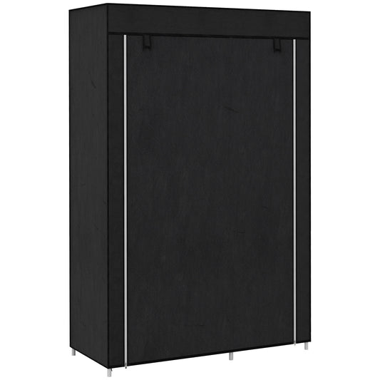 Photo of HOMCOM Fabric Wardrobe w/ Shelves Hanging Rail Foldable Wardrobe Black in Black colour on a white background