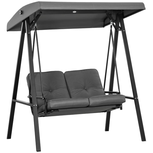 Photo of Outsunny Two-Seater Garden Swing Bench, with Adjustable Canopy - Dark Grey in Grey colour on a white background