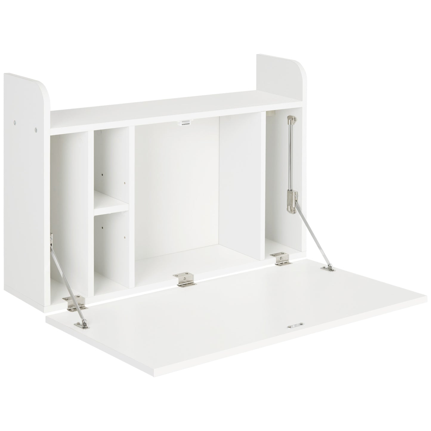 Photo of HOMCOM Wall Mounted Table, Drop Leaf Floating Laptop Desk with Space Saving Storage Compartments for Home Office and Study, 77cm x 20cm x 51cm, White in White colour on a white background