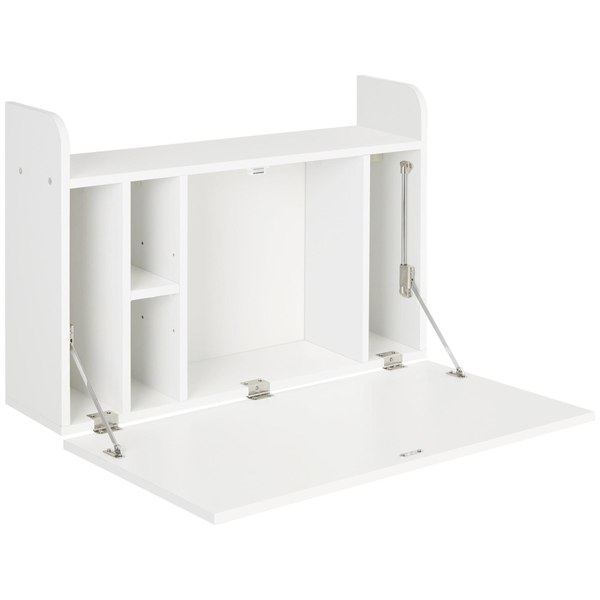 Photo of HOMCOM Wall Mounted Table, Drop Leaf Floating Laptop Desk with Space Saving Storage Compartments for Home Office and Study, 77cm x 20cm x 51cm, White in White colour on a white background