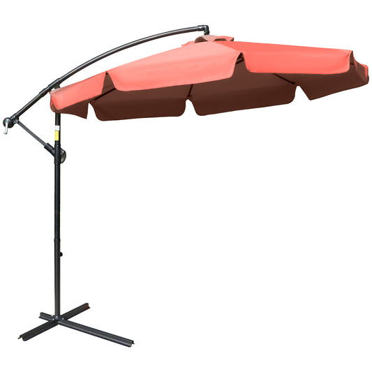 Photo of Outsunny 2.7m Garden Banana Parasol Cantilever Umbrella with Crank Handle and Cross Base for Outdoor, Hanging Sun Shade, Wine Red in Red colour on a white background