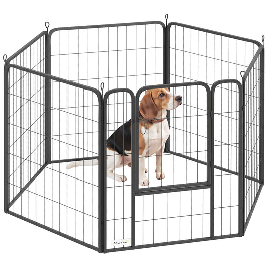 Photo of PawHut Six-Panel Dog Playpen with Door, for Medium Dogs, Indoors, Outdoors, 80cm Tall, Black in Black colour on a white background