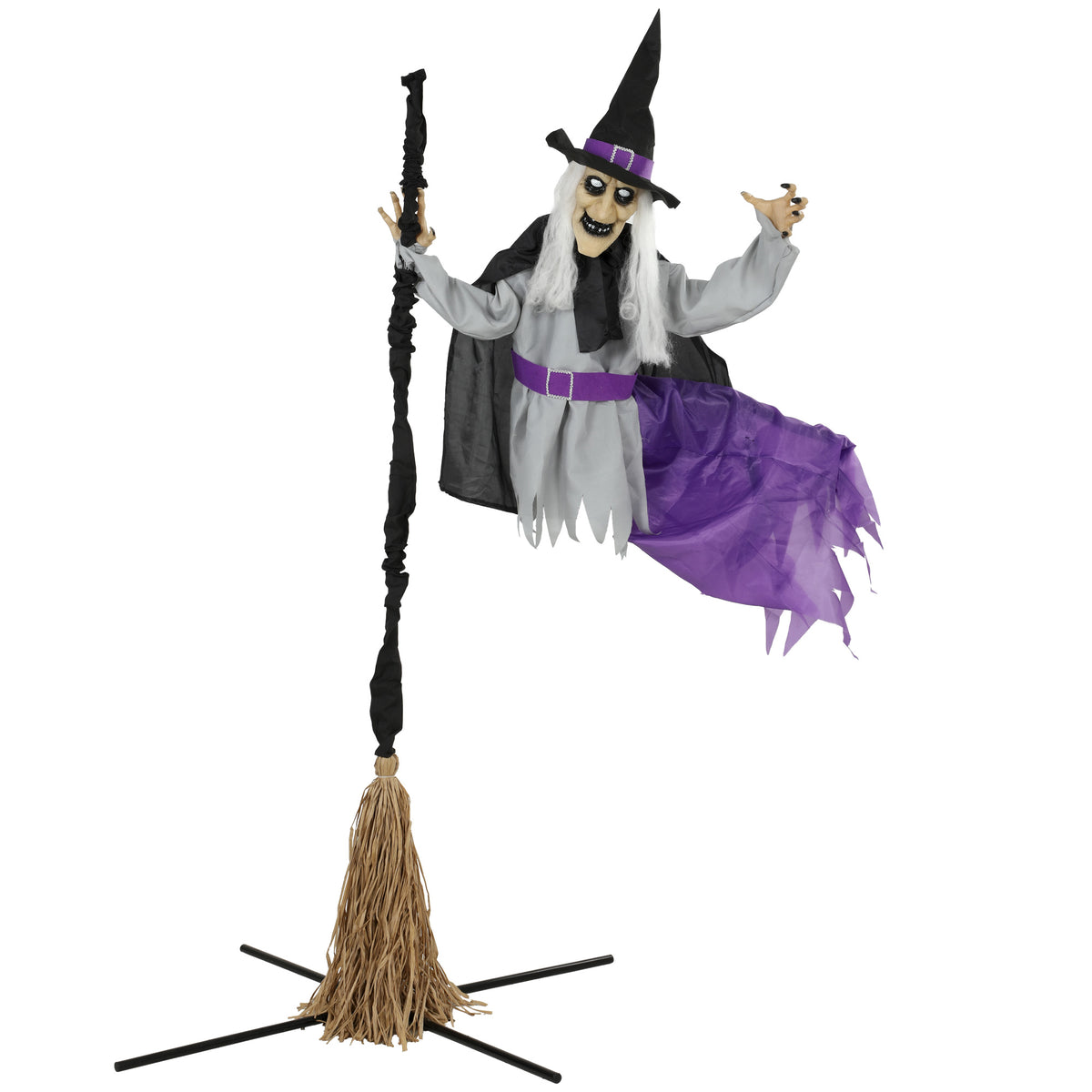 Photo of HOMCOM 200cm Life Size Animated Flying Witch Halloween Decorations Outdoor Indoor, Scary Halloween Animatronics Decor in Decor colour on a white background