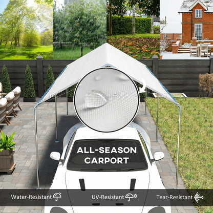 Outsunny white carport canopy over a car, with water-resistant roof fabric
