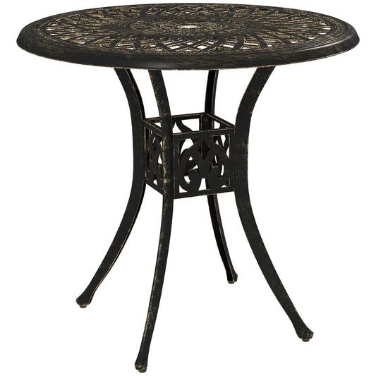 Photo of Outsunny 78 cm Round Garden Dining Table with Parasol Hole Antique Cast Aluminium Outdoor Table Only, Bronze Tone in Tone colour on a white background