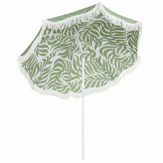 Photo of Outsunny 1.8 m Beach Umbrella Parasol with Sand Anchor, Portable Tilting Garden Parasol with Adjustable Height, Green in Green colour on a white background