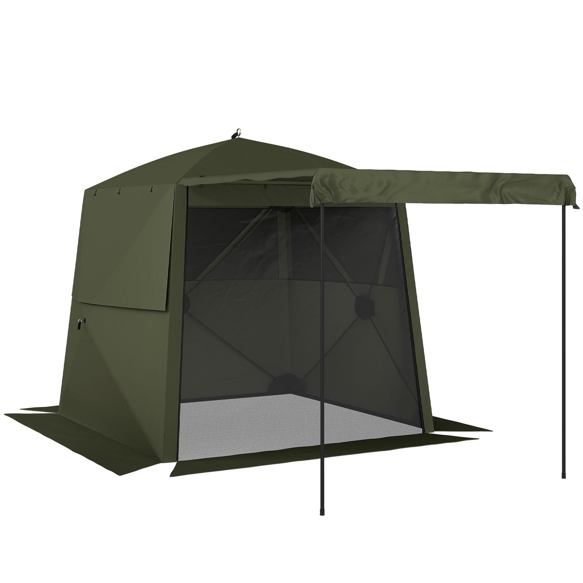 Photo of Outsunny Pop Up Gazebo Waterproof Instant Shelter with Awning Mesh Windows for Camping Patio 2 x 2 m, Army Green in Green colour on a white background